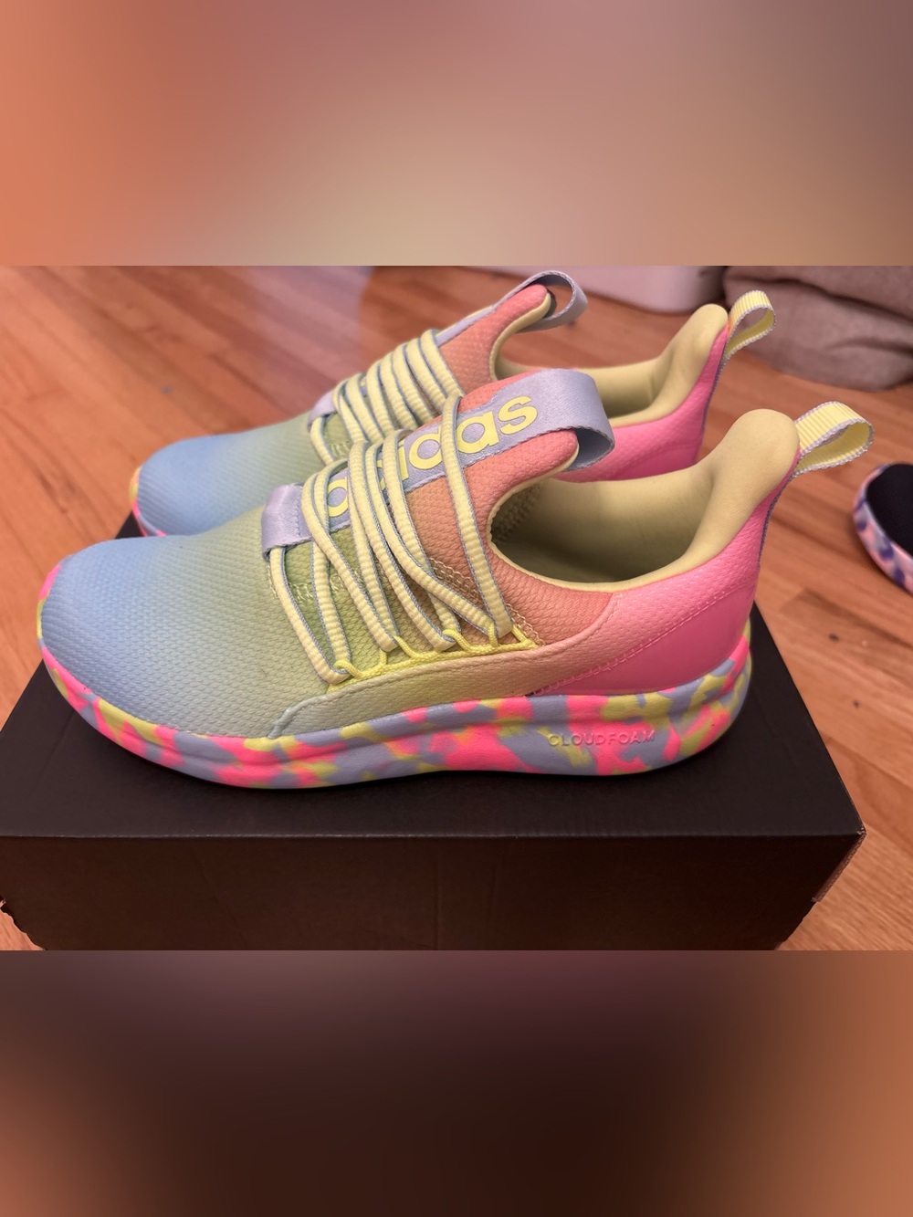 adidas Kid Girls Pastel Gradient Running Athletic Sneakers - Pink/Yellow/Blue